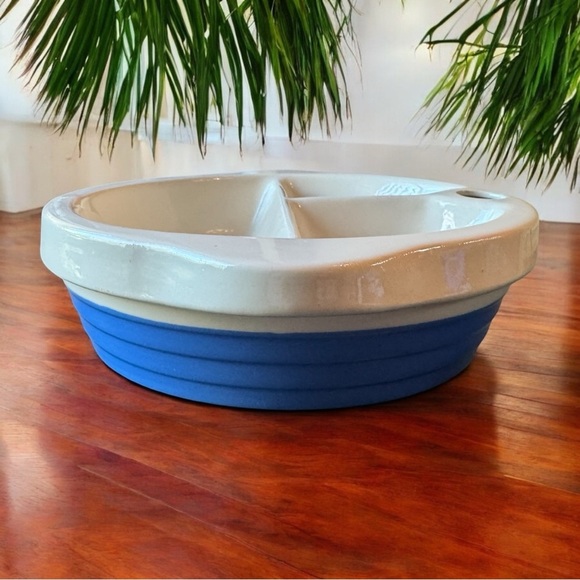 Vintage 1940s EXCELLO Ceramic Warming Baby Dish Blue & White with Musical Bears - Picture 7 of 14